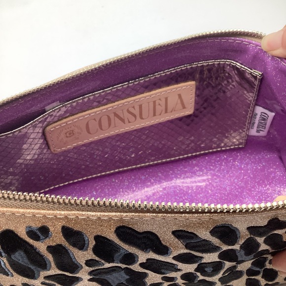 Consuela Tool Bag Joss Leopard Print Gold Glitter‎ Clutch Crossbody Purse NWT - Picture 8 of 12